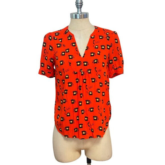 Anthropologie Conversations1 of 52 Blouse With Hello Telephone Print US 0 - Picture 1 of 5